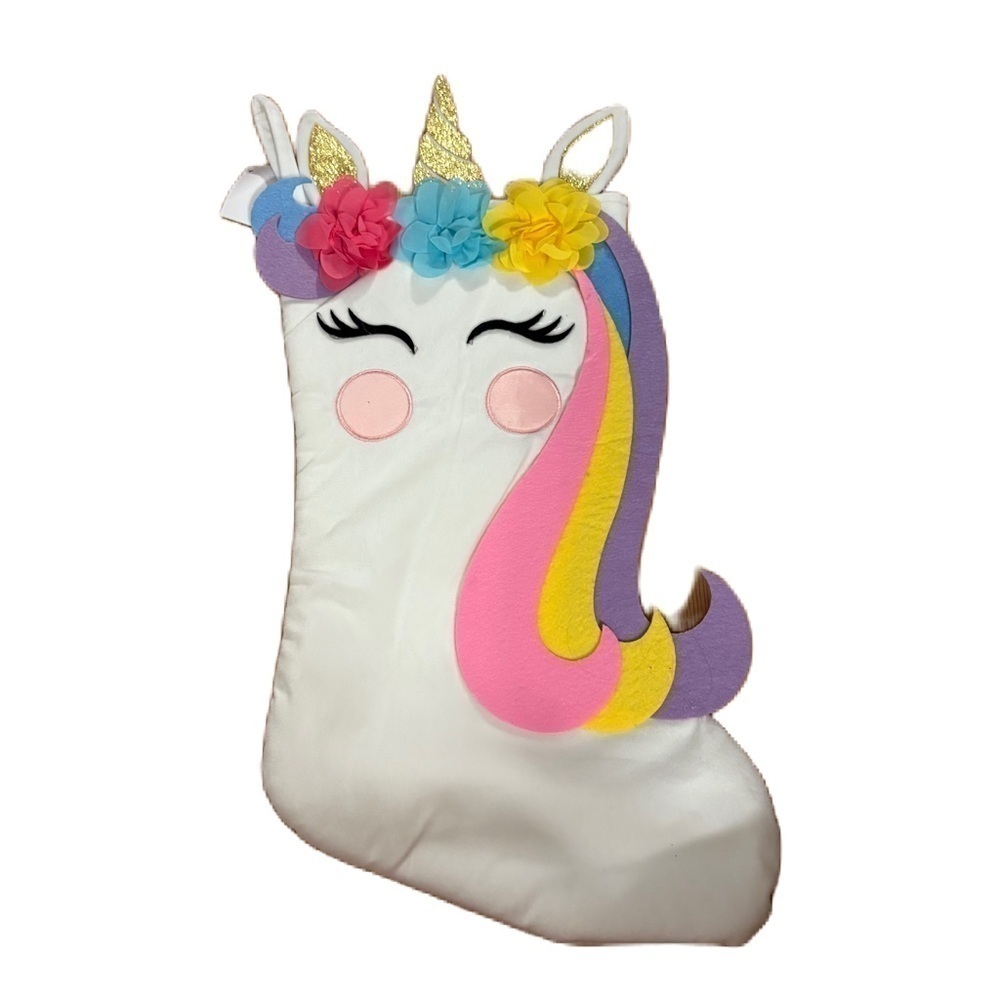 Unicorn Christmas Stocking NEW White Purple Rainbow Gold Holiday Decor